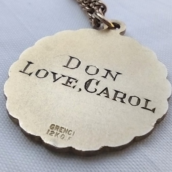 Vintage 12k GF St Christopher Medallion DEDICATED Necklace  28" Chain by GRENCI - Picture 3 of 7